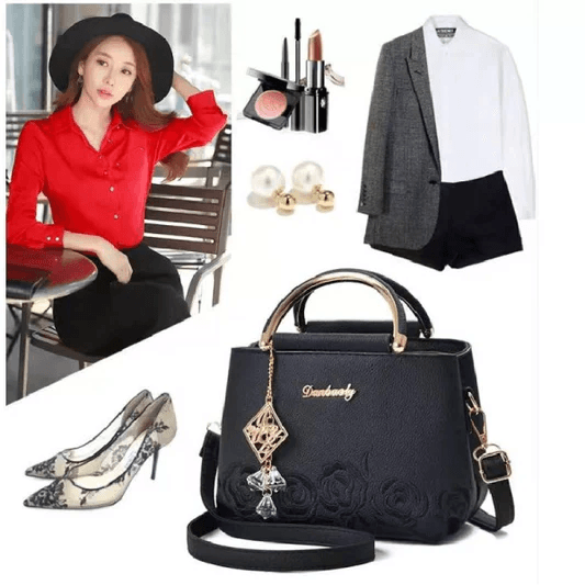 New Design Ladies Rose Embroidery Handbag - Black - Shop N Save