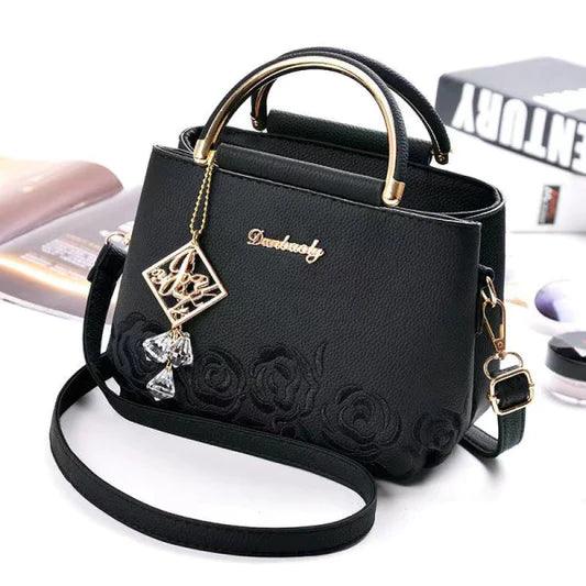 New Design Ladies Rose Embroidery Handbag - Black - Shop N Save