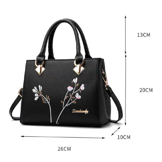 Ladies High Quality Flower Embroidered Handbag - Purple