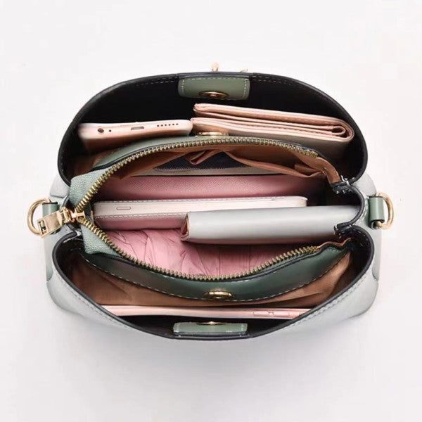 Black Wide Strap Shoulder Bag for Fashionable Women Casual and Stylish Synthetic Leather Adjustable Handle Four Compartments Zipper Closure - Shop N Save