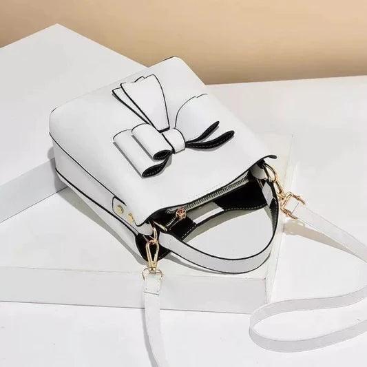 Ladies Simple Bow Decoration Handbag - White - Shop N Save