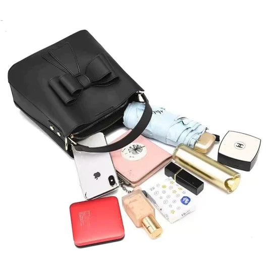 Ladies Simple Bow Decoration Handbag - Black - Shop N Save
