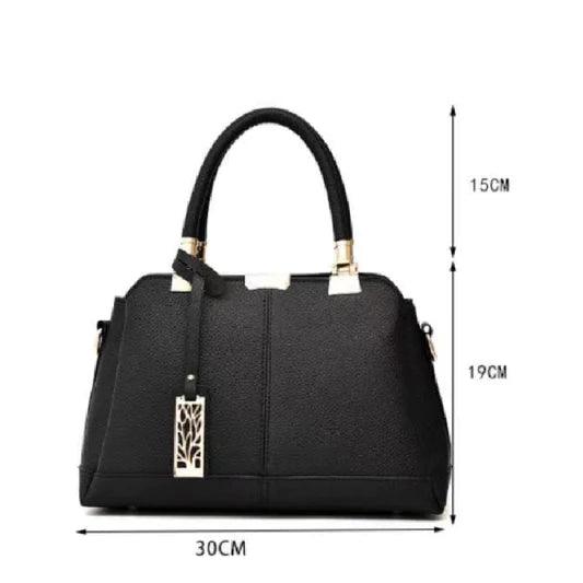 Litchi Textured Zip Closure Double Handle Women Handbag - Black - Shop N Save