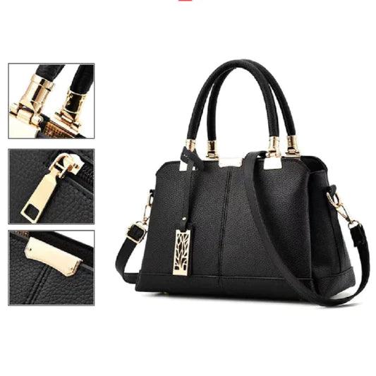 Litchi Textured Zip Closure Double Handle Women Handbag - Black - Shop N Save