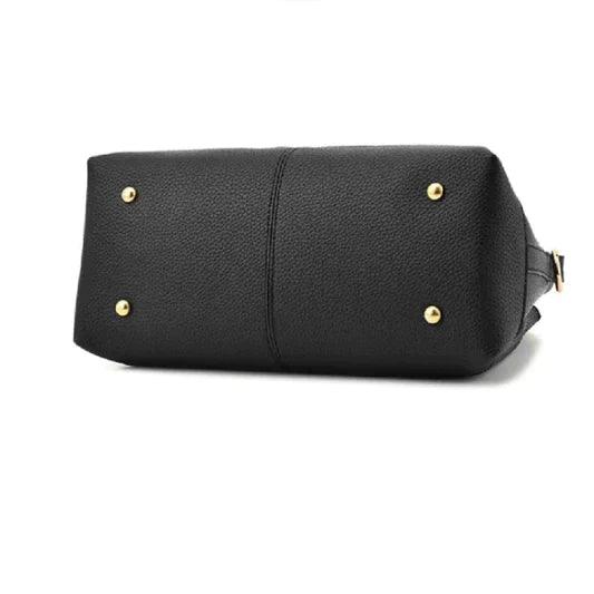 Litchi Textured Zip Closure Double Handle Women Handbag - Black - Shop N Save