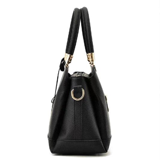 Litchi Textured Zip Closure Double Handle Women Handbag - Black - Shop N Save