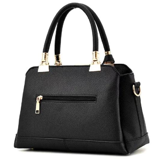 Litchi Textured Zip Closure Double Handle Women Handbag - Black - Shop N Save
