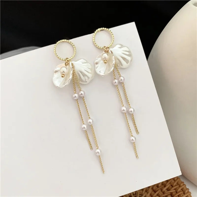 Golden Needle Pearl Studs: Classic White Earrings for Women - Shop N Save