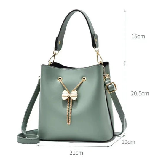 Ladies Simple Chain With Bow Fashion Handbag - Cream White