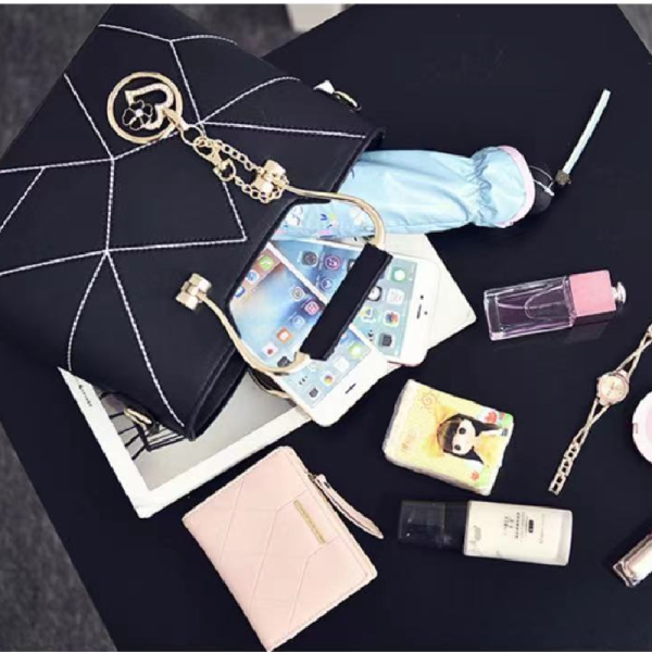 Cream White Geometric Luxury Handbag with Tassel Women's Casual Double Handle Zipper Closure Synthetic Leather Three Compartments - Shop N Save