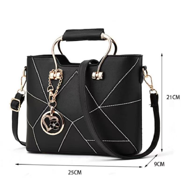 Cream White Geometric Luxury Handbag with Tassel Women's Casual Double Handle Zipper Closure Synthetic Leather Three Compartments - Shop N Save