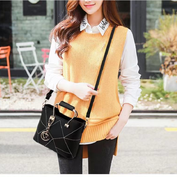 Cream White Geometric Luxury Handbag with Tassel Women's Casual Double Handle Zipper Closure Synthetic Leather Three Compartments - Shop N Save