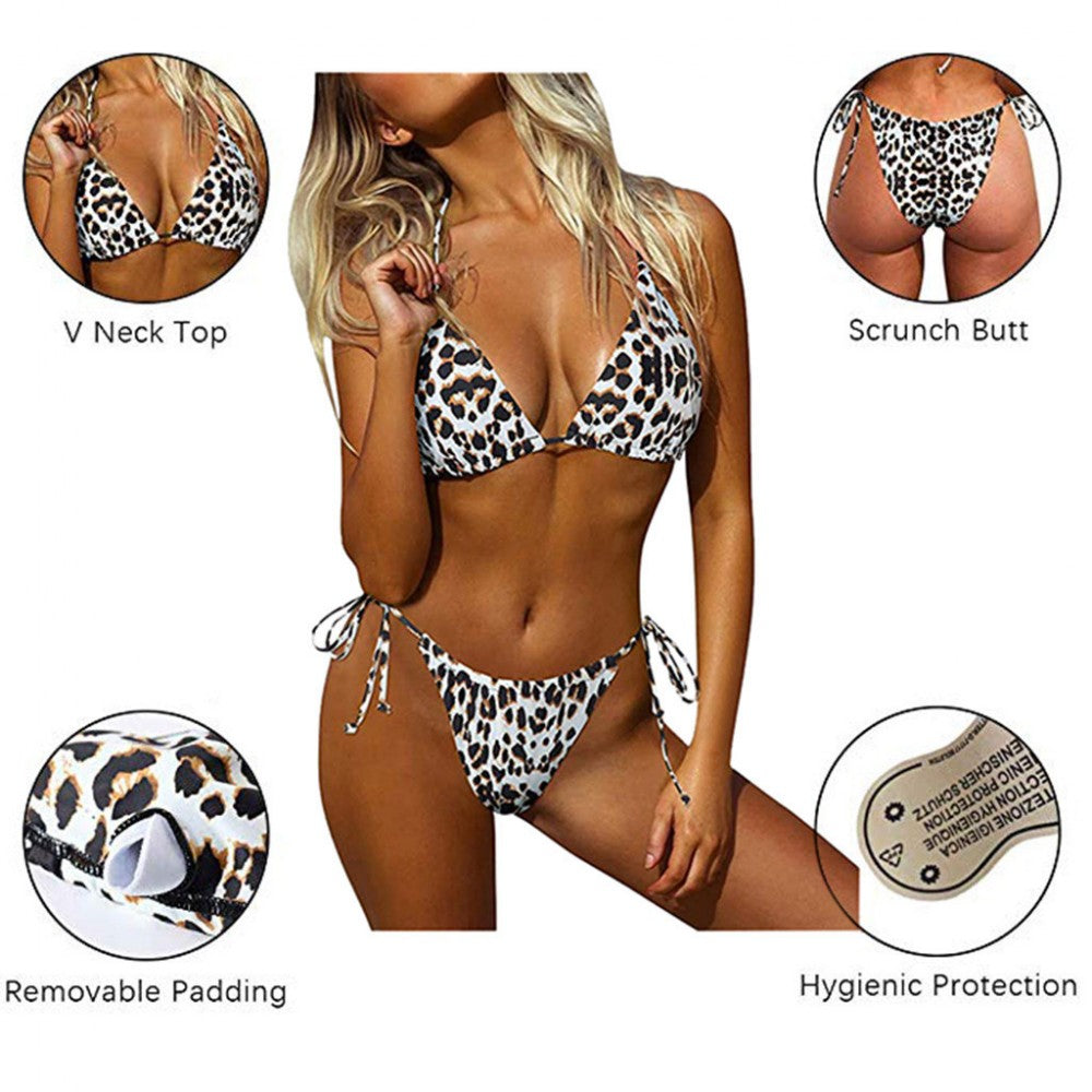 Leopard Print Swimsuit Three Point Suspender Bikini Women - Shop N Save