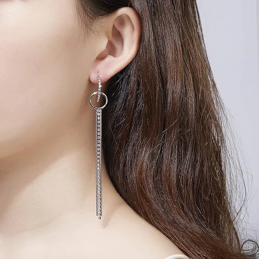 Crystal Patched Hooked Party Wear Earrings - Silver - Shop N Save