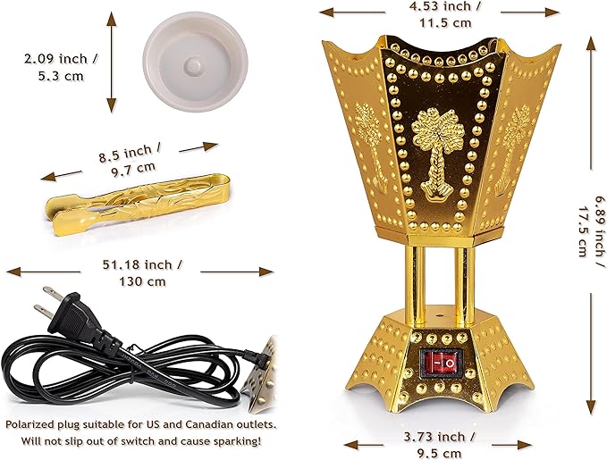 AM Bakhoor Electric Burner: Oud, Frankincense, Gold Hexagon Design - Shop N Save