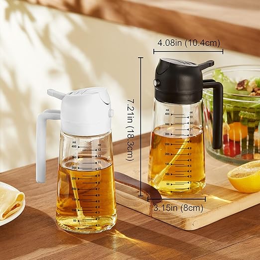 TrendPlain 16oz Olive Oil Dispenser Bottle for Kitchen - 2 in 1 Oil Dispenser and Oil Sprayer for Cooking, Air Fryer, Salad, 470ml Olive Oil Sprayer Black