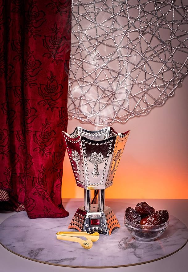 AM Electric Incense Burner: Oud Frankincense, 6.5 Inches, Silver Hexagon - Shop N Save