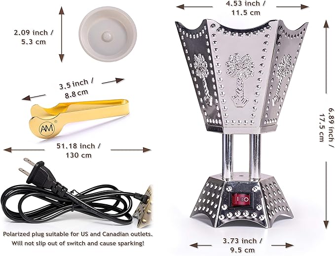 AM Electric Incense Burner: Oud Frankincense, 6.5 Inches, Silver Hexagon - Shop N Save