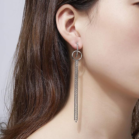 Crystal Patched Hooked Party Wear Earrings - Silver - Shop N Save