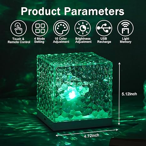 Crystal Touch Lamp: Modern Cube Night Light, 16 Colors, USB Rechargeable - Shop N Save