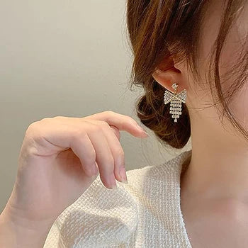 Women Jewelry Bow Patched Carved Ear Tops - Golden - Shop N Save