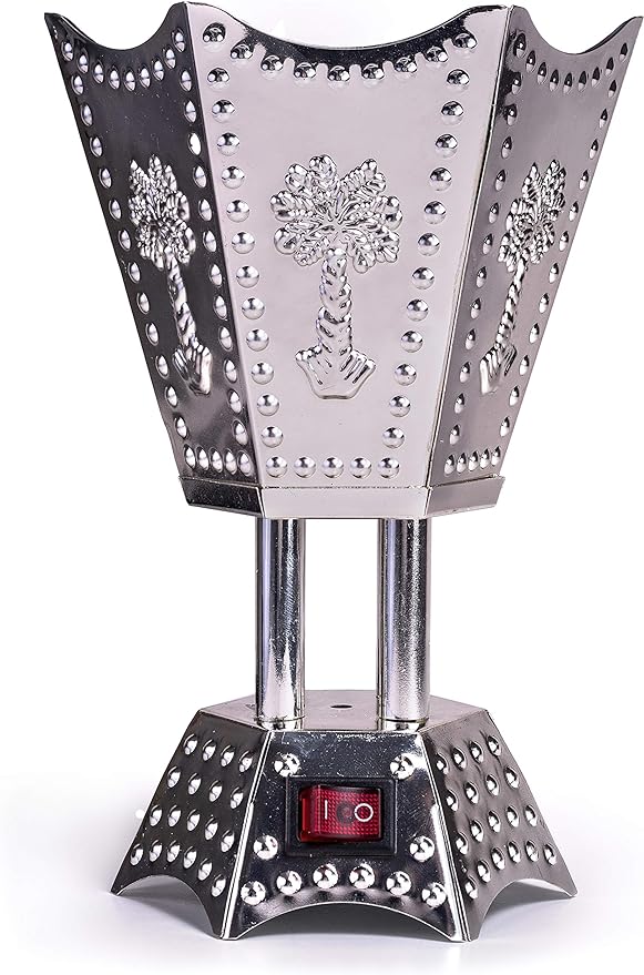 AM Electric Incense Burner: Oud Frankincense, 6.5 Inches, Silver Hexagon - Shop N Save