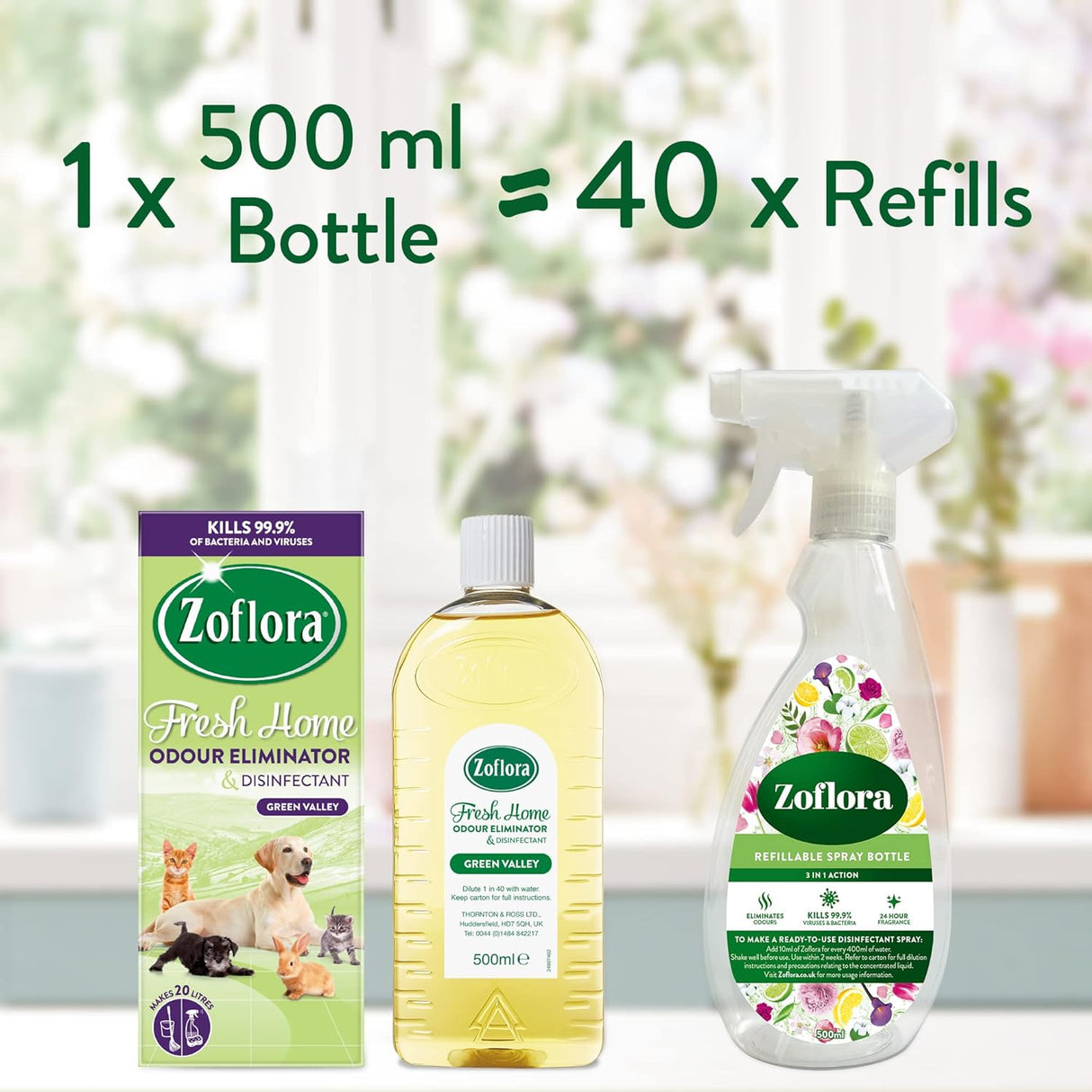Zoflora Green Valley Disinfectant: Concentrated, Fresh Home Fragrance 500ml - Shop N Save