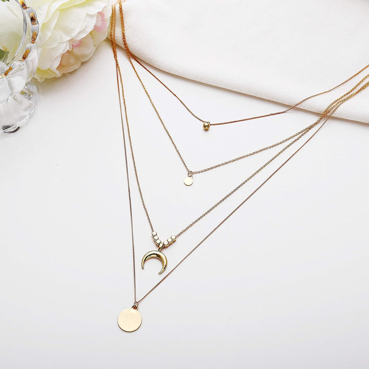 Shining Diva Golden CZ Neckpiece: Multilayer Western Chain for Women - Shop N Save