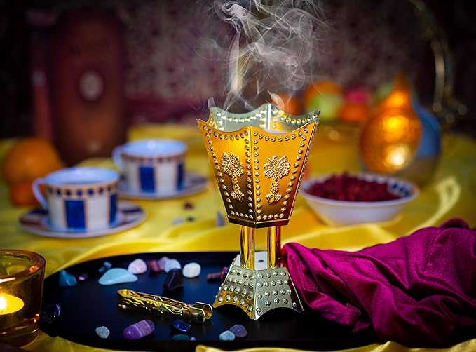 AM Bakhoor Electric Burner: Oud, Frankincense, Gold Hexagon Design - Shop N Save