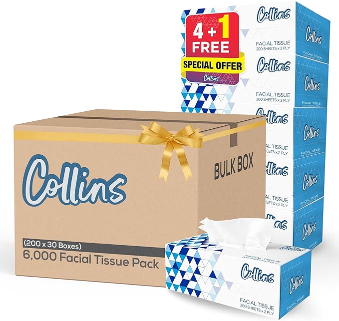 Collins 200 Sheets Facial Tissue Extreme 6000 Sheets Bulk Box, Tissue Paper Soft Durable Daily Use Tissue Fine Quality Soft Tissue Premium Quality Tissue Boxes Bulk Pack - Shop N Save