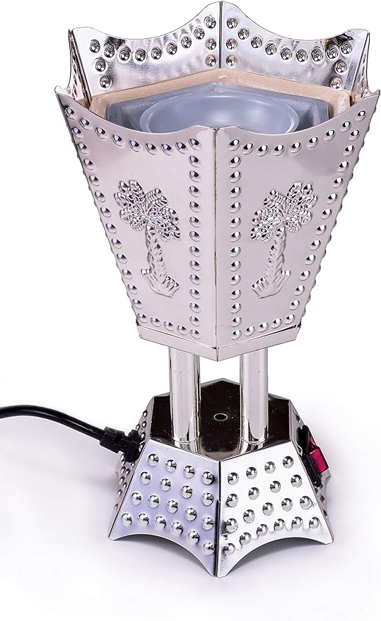 AM Electric Incense Burner: Oud Frankincense, 6.5 Inches, Silver Hexagon - Shop N Save