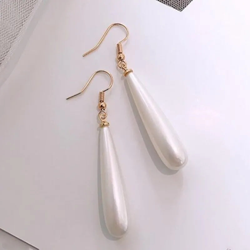 Simulated Pearl Drop Earrings: Long Wedding Pendant Design - Shop N Save