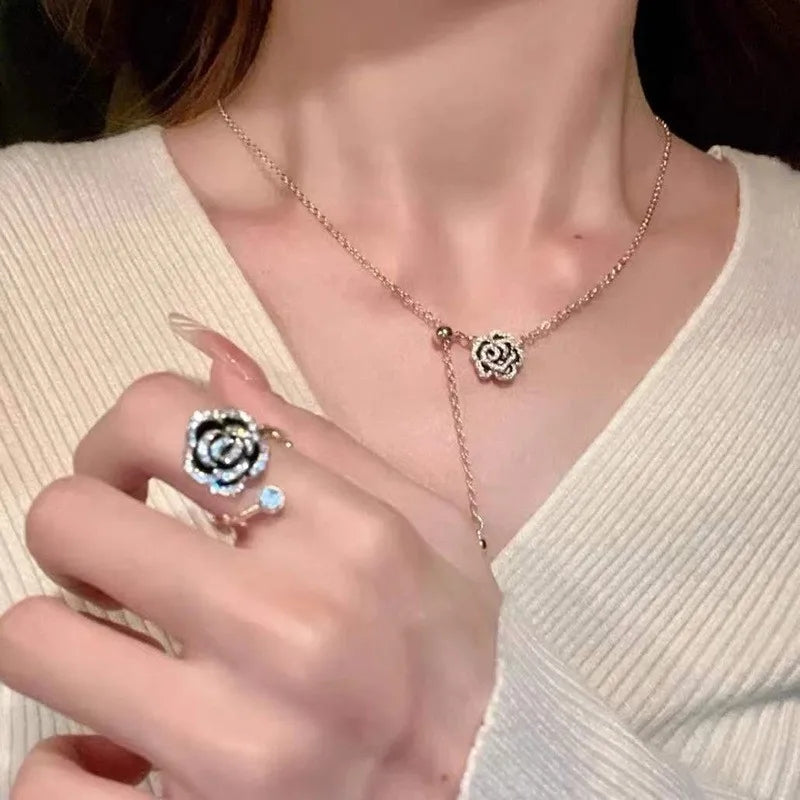 Micro Zircon Black Rose Necklace: Luxury Choker in Korean Style for Women - Shop N Save