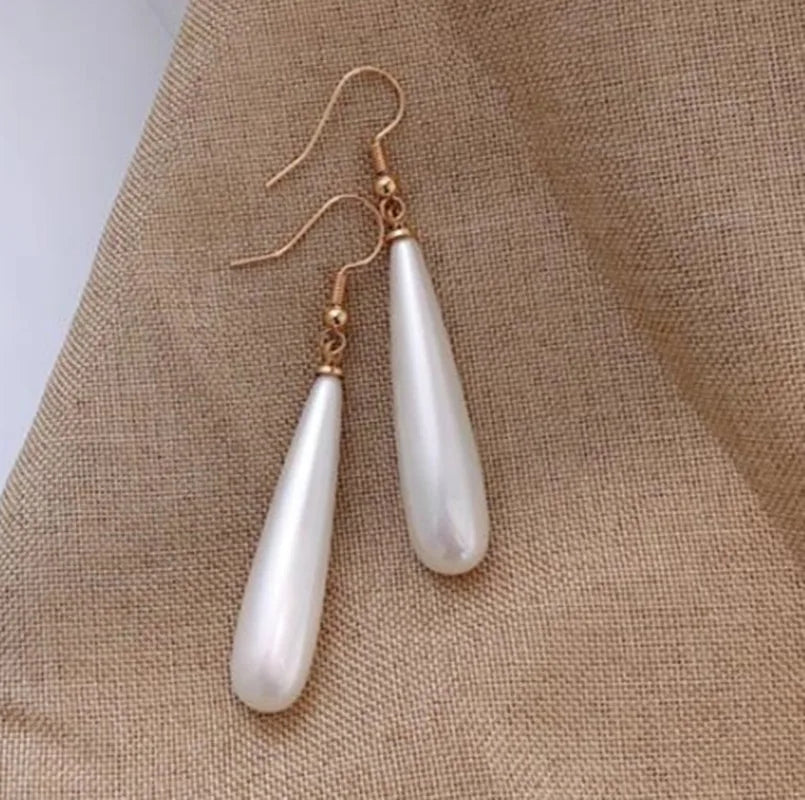 Simulated Pearl Drop Earrings: Long Wedding Pendant Design - Shop N Save