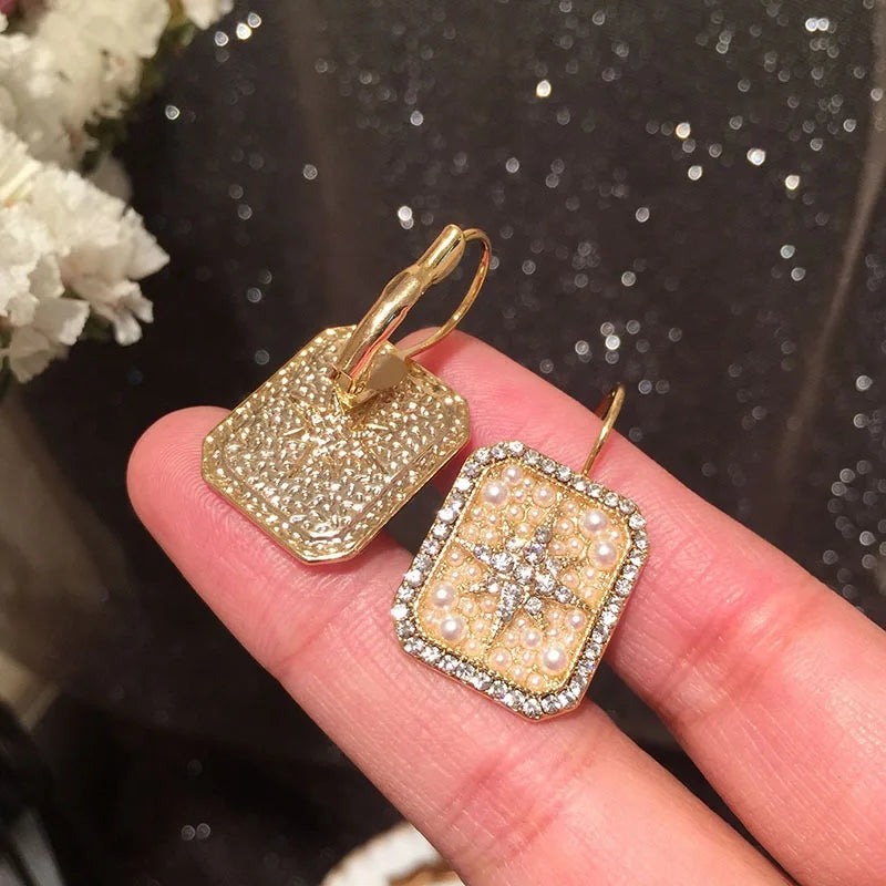 Small Star Earrings: Pearl Flower, Gold Color, Zircon Square - Shop N Save