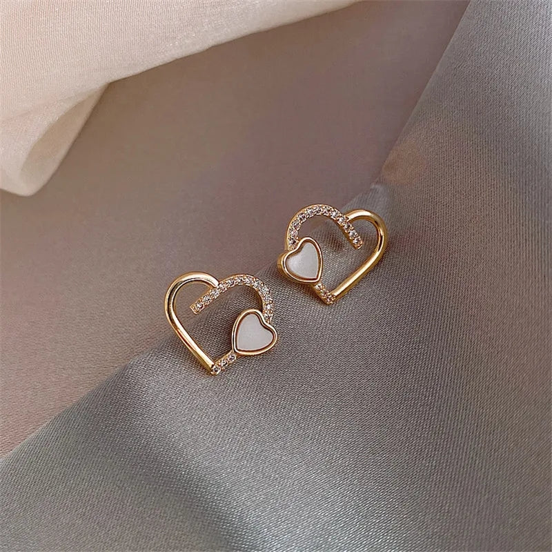 Double Heart Studs: Exquisite Zircon Wedding Earrings for Women - Shop N Save