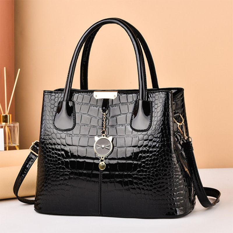 Black Crocodile Handbag: Stylish, Large Capacity, PU Leather, Chic - Shop N Save