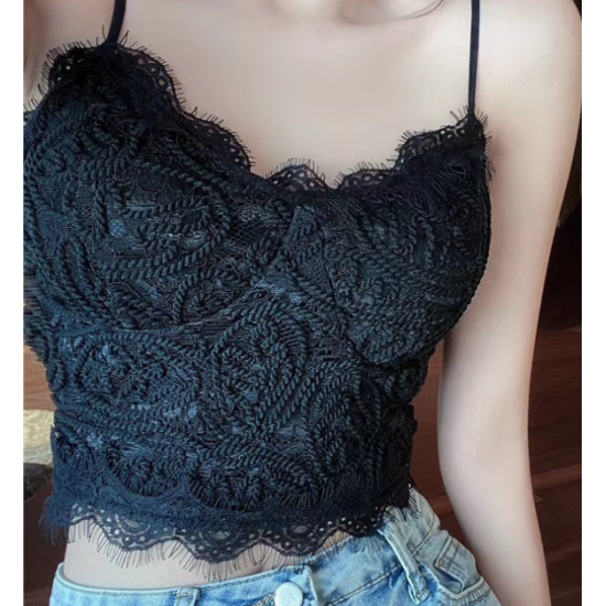 Women Camis Lace Temperament Crop Top Bra - Black