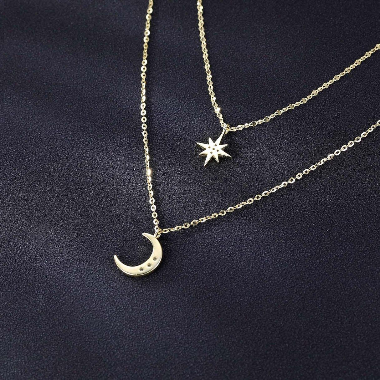 Sterling Golden Star Moon Choker: Layered Necklace for Women & Teens - Shop N Save