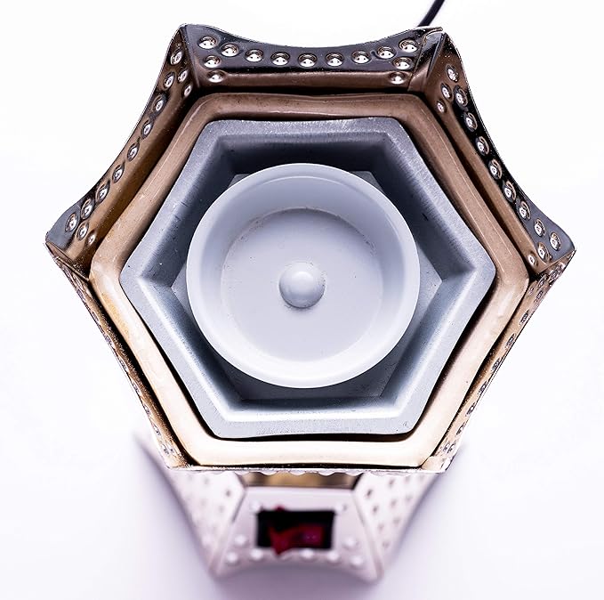 AM Electric Incense Burner: Oud Frankincense, 6.5 Inches, Silver Hexagon - Shop N Save