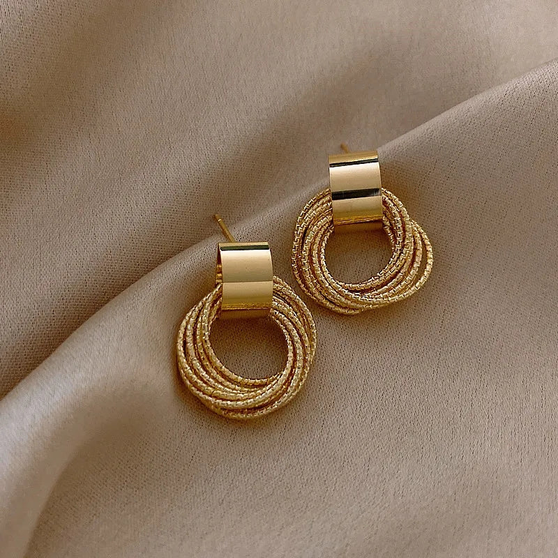 Retro Gold Circles: Korean Fashion Studs for Women, Wedding Gift - Shop N Save