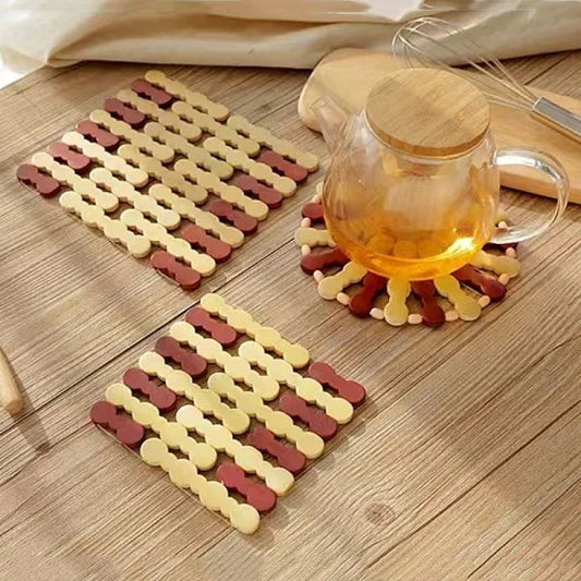 3 Pcs Kitchen Durable Bamboo Insulation Pad Set - Beige - Shop N Save