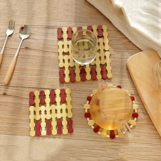 3 Pcs Kitchen Durable Bamboo Insulation Pad Set - Beige - Shop N Save