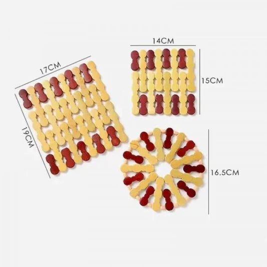 3 Pcs Kitchen Durable Bamboo Insulation Pad Set - Beige - Shop N Save