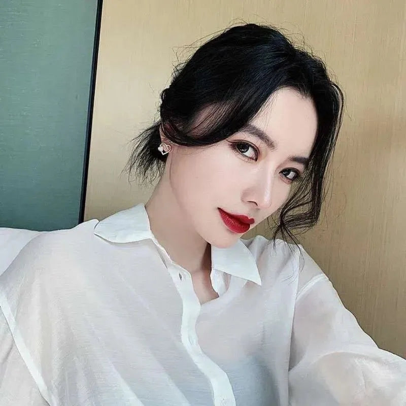 Double Heart Studs: Exquisite Zircon Wedding Earrings for Women - Shop N Save