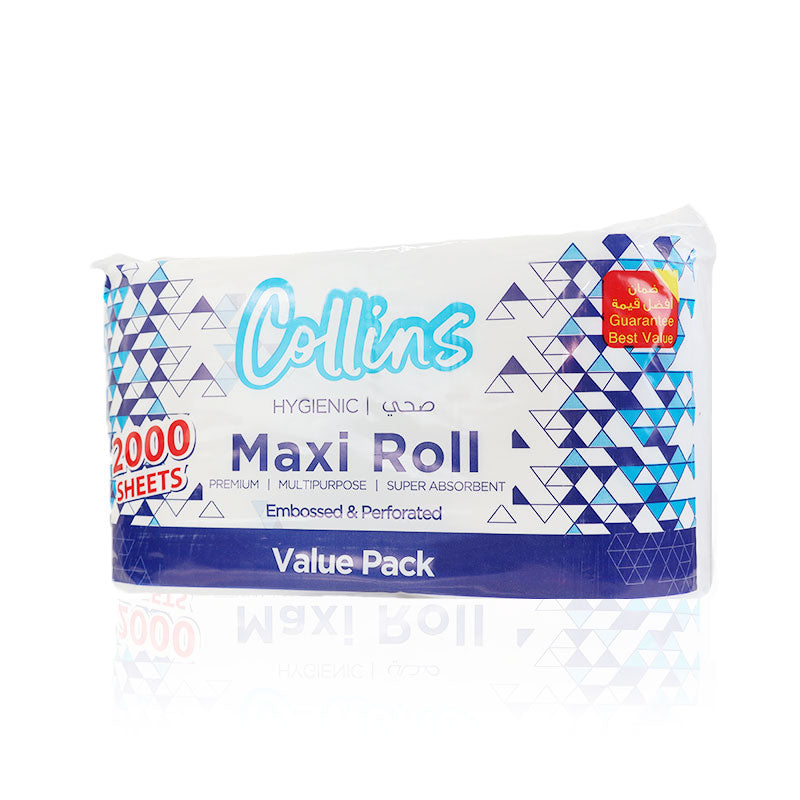 Collins Embossed Maxi Roll: 2000 sheets x2-Ply Twin Pack for Premium Cleaning
