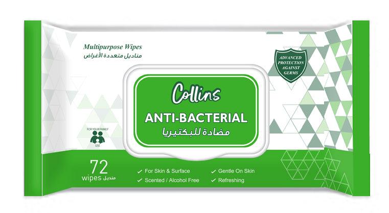 Collins Antibacterial Wet Wipes Premium Quality 2 Pcs 72 Sheets Flip-top Unisex Baby Accessories in Green - Shop N Save