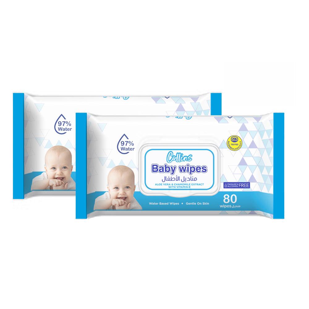 Collins 2 Pcs Antibacterial Wet Wipes 80 Sheets Premium Quality Unisex Blue Fabric Baby Accessories with Flip-Top - Shop N Save