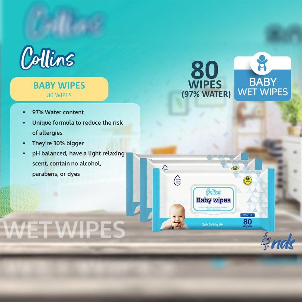 Collins 2 Pcs Antibacterial Wet Wipes 80 Sheets Premium Quality Unisex Blue Fabric Baby Accessories with Flip-Top - Shop N Save