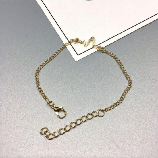 Cardiogram Lightning Design Couple Heartbeat Bracelet - Golden